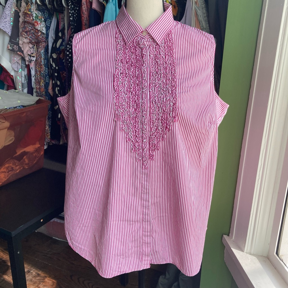 Women's Lauren Ralph Lauren Sleeveless Top Size 16W Pink Striped